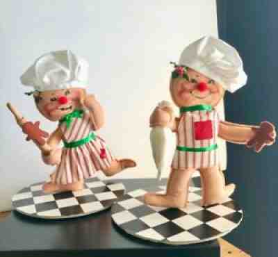 VTG PAIR Annalee GINGERBREAD He & She BAKERS ~ Figurines/DOLLS 1998 ~ 10" & 9.5"