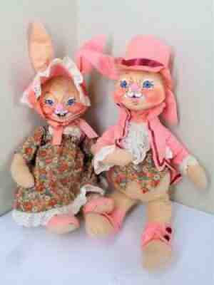 24" Annalee Mobilitee 1976 EASTER BUNNY RABBIT Dolls Boy Girl Pair BIG! Giant