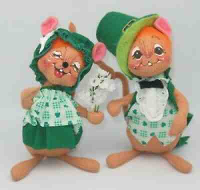 VTG 1998 Annalee St Patrick's Day Tan MOUSE PAIR Paddy O' & Katie O' MICE U.S.A