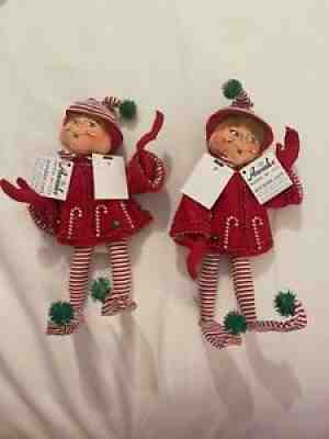 2006 Pair Of Annalee 9â? Red Candycane Elves Collector 2006