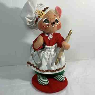 ANNALEE 2008 CHEF MOUSE Christmas Cookie Baker Cutter ROLLING PIN 10"