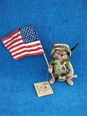 Annalee Military Army Soldier Posable Mouse 6" Doll w/USA Flag + Tags 1991 Mint