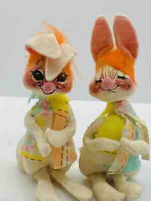 Annalee Vintage 1971 7" Bunny Rabbit Redhead Girl Boy Quilt Patch Flower