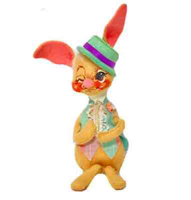 Annalee 7" E.P. Winking Bunny Boy Rabbit Aquamarine Hat & Vest Easter DÃ©cor 1987