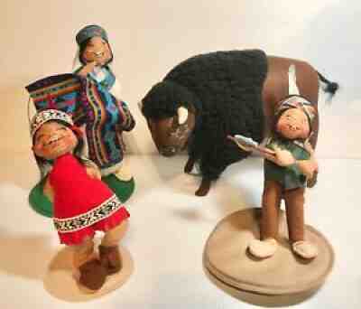 RARE 1987-97 Annalee Dolls Indians & Brown Plush Buffalo Made In Meredith NHÂ 