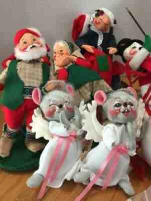 Lot Of 7 ANNALEE DOLLS CHRISTMAS COLLECTION Santa Mice Snowman 1990s Tags Bags