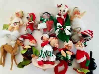 11 Vtg Annalee Christmas Dolls Santa & Mrs, Angels, Reindeer, Elf, Mice 1961-99