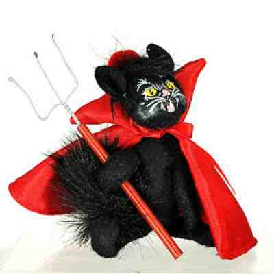 Annalee Halloween Little Devil In Training Black Cat With Pitchfork 4" Posable