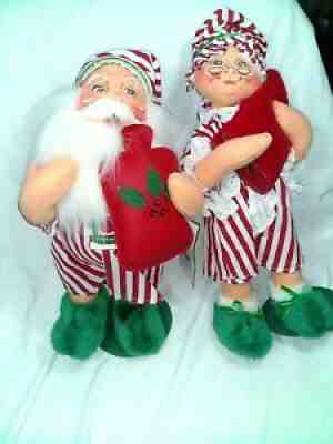 Lot 2 Annalee Dolls 13" Mr. & Mrs. Tuckered Santa Claus Pajamas Nightgown 2006