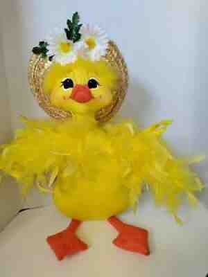 Annalee Large 18" Yellow Duck Easter Spring Straw Hat Poseable