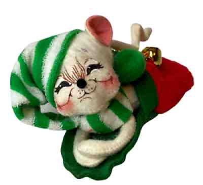 Annalee 7" Cozy Slipper Mouse White Mouse In Christmas Slipper 2002