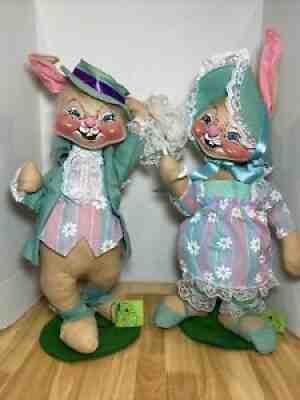 Vintage 1967 Annalee Mobilitee Easter Rabbit Pair Green Hats Umbrella Cane  