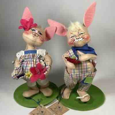 1992 Annalee Mr. & Mrs. Spring / Easter Bunny Rabbit Pair - 12" Tall