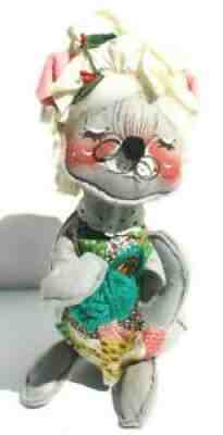 Vtg Large 1971 Annalee Doll Christmas Grandma Knitting Mouse Character 18" Tall