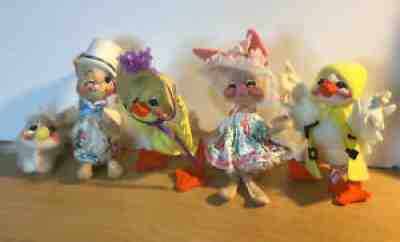 Lot of 5 ANNALEE Dolls Easter Decorations - Bunny Rabbits Ducks Chick Spring