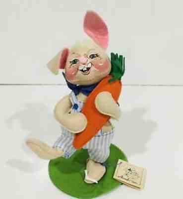 Vintage Annalee Bunny Rabbit 1993 Overalls Carrot 10in with Tag Spring Easter
