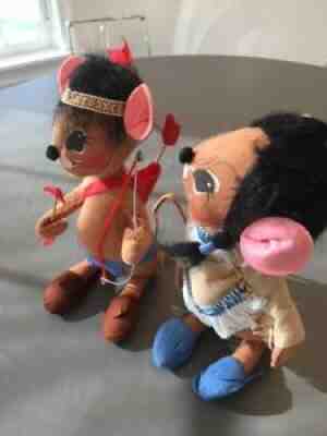 VTG Annalee 12" Mouse Indian Male/Female Baby Papoose RARE set/2 1964/1984