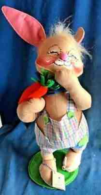 1992 19" Annalee Mobilitee Bunny Rabbit Overalls Carrot Doll 0725 w/ Tag