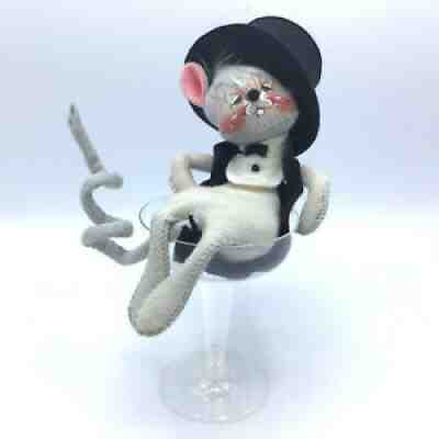 Annalee 1993 New Years Mouse in Champagne Glass 7" Gray Doll EUC - RARE - L@@K!