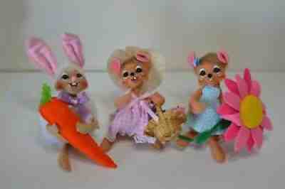 Annalee Spring Mouse Dolls Lot of 3 Bunny Carrot Pink Flower Basket Easter