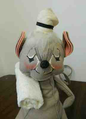 Vintage 1966 Annalee Mobilitee 10" Flexible Felt Mouse Doll w/ Nurse Hat, Towel