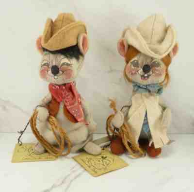 Vintage Annalee Doll Cowboy Mouse & Cowgirl Mouse Dolls 6.5â? 1975 Mice w/ Tags