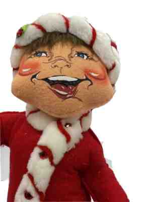 2008 Annalee 24 To 36 Inch Red Peppermint Twist Elf Felt Posable Christmas Doll