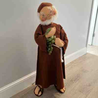 Vintage Annalee Christmas Decor Monk Doll 1981 Large 3 Ft, Holding Grapes