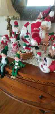 13 Annalee Dolls Christmas Elves  Santas, Reindeer, sets 1975 to 2007