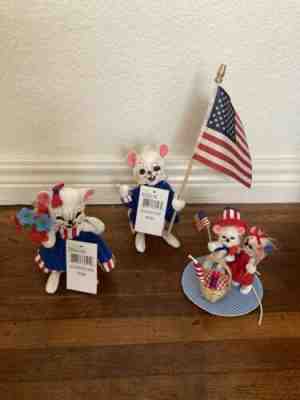 Annalee dolls lot of 3 patriotic 3in Picnic Pals, 6in Patriotic Girl & Boy Mouse
