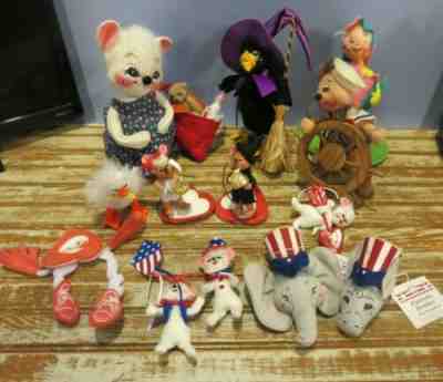 Lot of 13 Vintage Annalee Dolls. Easter, July 4th, Valentines, Everyday