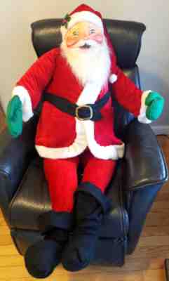 Extra Large 48" Annalee Santa 1983 Christmas Doll & Wood Stand Posable Life Size