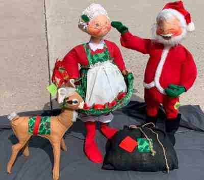 VINTAGE 1966 ANNALEE CHRISTMAS MOBILITEE SANTA, MRS. CLAUS - 30", REINDEER 18"