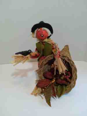 Annalee Scarecrow With Cornucopia Basket & Crow In Hand-Fall HALLOWEEN Decor '98