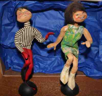 Pr Annalee 1963 Original Go Go Dancers Felt Dolls RARE NM vintage Mother's Day