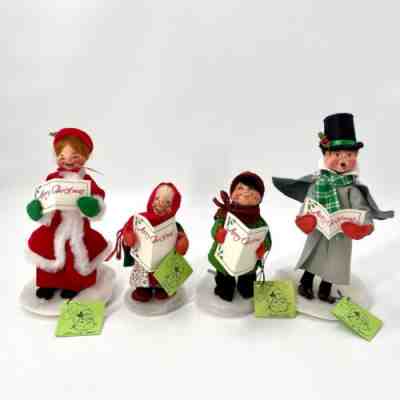 Vintage 1987 1988 Annalee Mobilitee Dolls Christmas Carolers SET OF 4 Cloth Doll