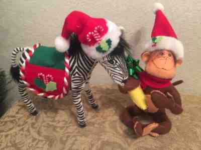ANNALEE CHRISTMAS MONKEY WITH BANANA AND ZEBRA
