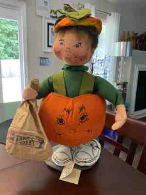 Annalee Cloth Doll 19" Pumpkin Kid Halloween Trick Or Treat EYES OPEN Rare