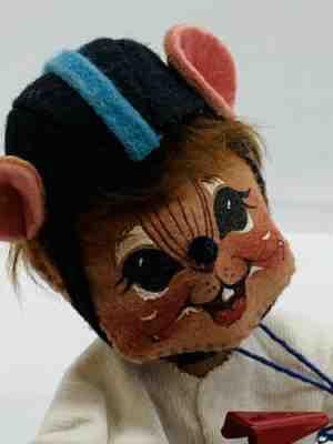 Vintage 1995 7 Inch Annalee Mouse with Red Metal Bicycle
