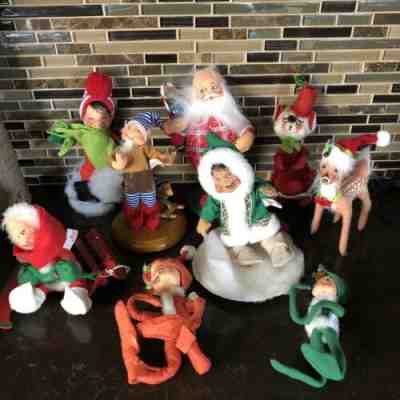9 Vintage Annalee Christmas Santa Claus Reindeer Elf Elves Caroler Mouse 1965 +