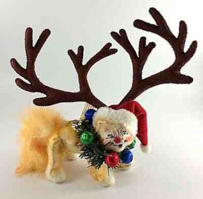 Annalee 6â? Kitten Kitty Cat Dressed as Reindeer w/Xmas Ornament Wreath Doll 2004