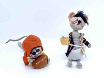 2 Vintage 1980 & 1981 Annalee Mouse Mice Dolls: Football and Morning Coffee
