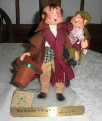 Annalee Dickens Series 1989 10" BOB CRATCHET & TINY TIM w/Brass Plaque