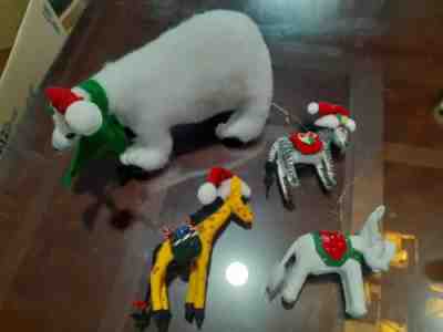 Annalee 2007 Christmas Giraffe Elephant & Zebra Ornaments 5" 2014 polar bear