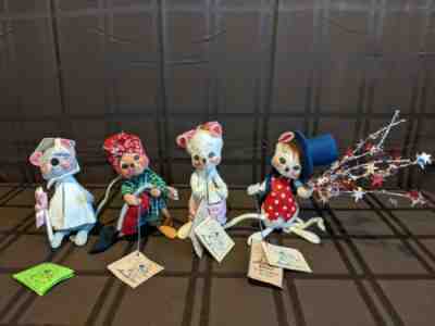Lot of 4 Annalee 7" Mouse Dolls Graduate, Housewife, Baby Girl, Star Spangled