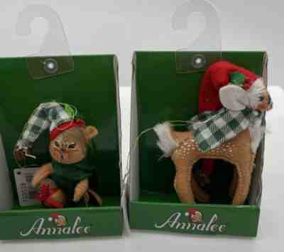 Annalee Doll 2018 Lot Of 2 Northwoods 5 Inch Fawn 4 Inch Chipmunk Ornaments Box