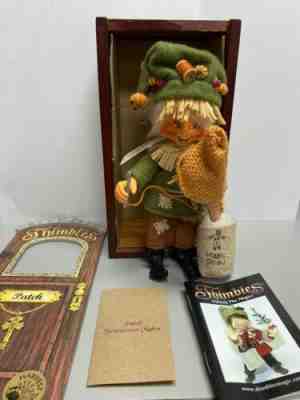 Annalee Halloween Harvest 6" Thimble Doll PATCH Scarecrow Maker in Wood Box 2002