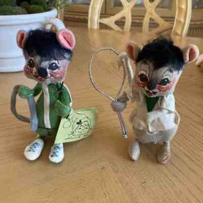 Annalee Dolls 2 Rats mouse mice one with net tennis racket fishing net