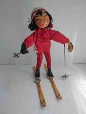 Vintage Annalee Mobilitee Dolls Red Girl Skiier With Skis