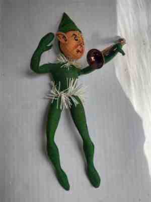 Vintage Annalee Mobilitee Dolls Approximately 11 Inches Green Elf With Trumpet